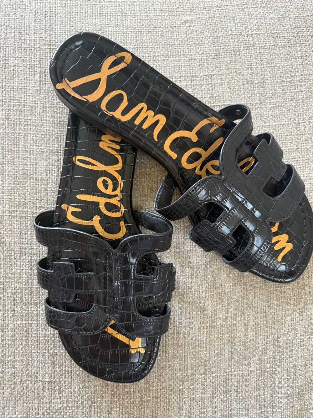 Sam Edelman Black Croc-Embossed Slide Sandals